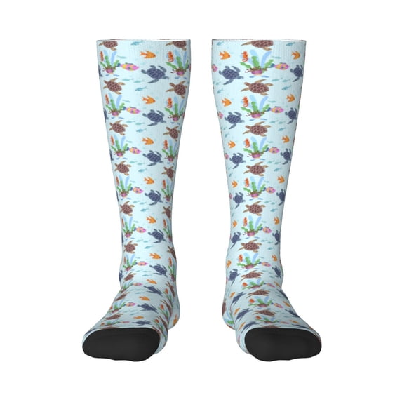 Fotbe Turtle print Women's Men's Novelty Crew Socks Cotton Socks Knee High Socks for Walking,Running,Nurses,Pregnancy