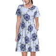 thumbnail image 1 of Fotbe Turtle with Blue Stones Pattern Dress Casual Womens Fashion Short Sleeve Maxi Dress T Shirt Dress Striped Long Color Block Maxi Dress, 1 of 6