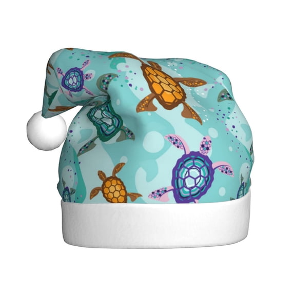 Fotbe Turtles And Sea for Christmas Hat, Santa Hat Xmas Holiday Hat Comfort Christmas New Year Festive Party Supplies for Men Women