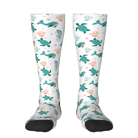 Fotbe Turtles And Seahorses print Women's Men's Novelty Crew Socks Cotton Socks Knee High Socks for Walking,Running,Nurses,Pregnancy