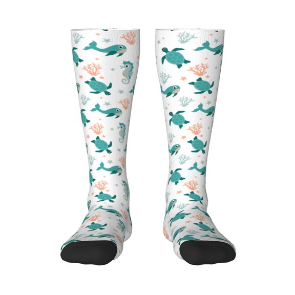 Fotbe Turtles And Seahorses print Women's Men's Novelty Crew Socks Cotton Socks Knee High Socks for Walking,Running,Nurses,Pregnancy