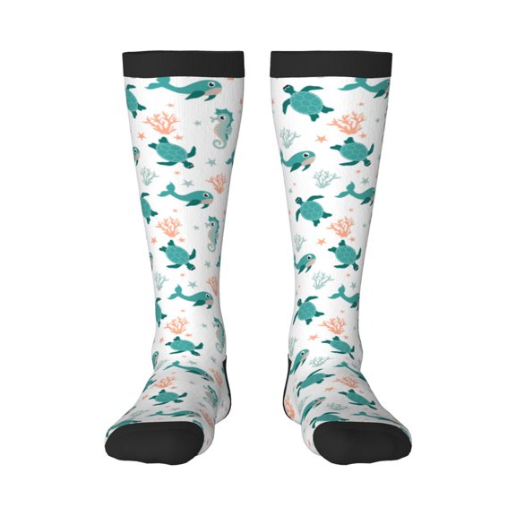 Fotbe Turtles And Seahorses print Women's Men's Novelty Crew Socks Cotton Socks Knee High Socks for Walking,Running,Nurses,Pregnancy