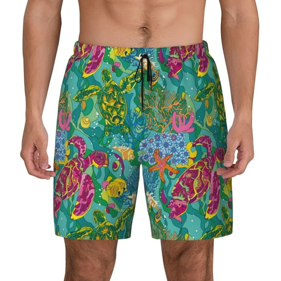 Fotbe Turtles Men’s Swim Trunks Quick Dry Swim Shorts Board Shorts with Mesh Lining-Small