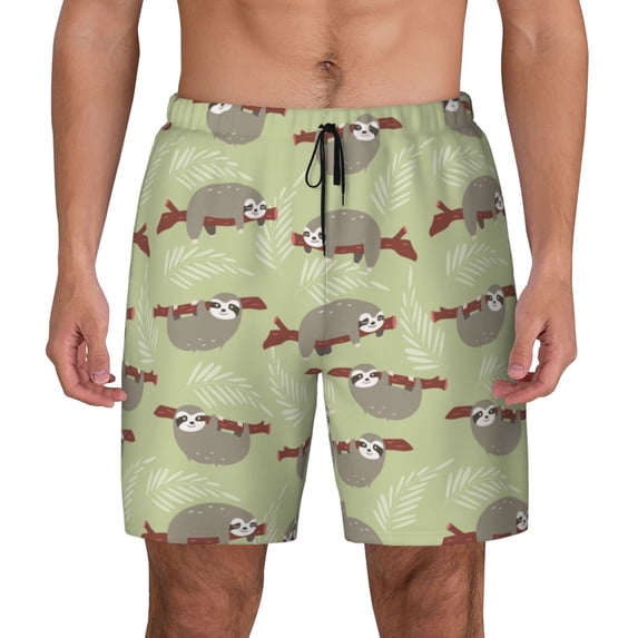 Fotbe Twig Sloth Men’s Swim Trunks Quick Dry Swim Shorts Board Shorts with Mesh Lining-3X-Large