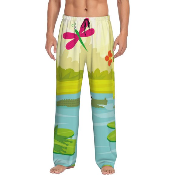 Fotbe Two Frogs Are Sitting On Water Lilies Men's Pajama Pants,Sleepwear Pants,Pj Bottoms Drawstring And Pockets-Small