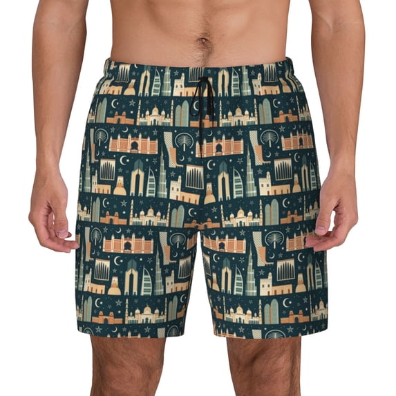Fotbe UAE Travel1 1 Men’s Swim Trunks Quick Dry Swim Shorts Board Shorts with Mesh Lining-Large