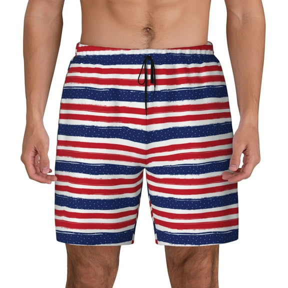 Fotbe USA Colors Stripes Men’s Swim Trunks Quick Dry Swim Shorts Board Shorts with Mesh Lining-Small