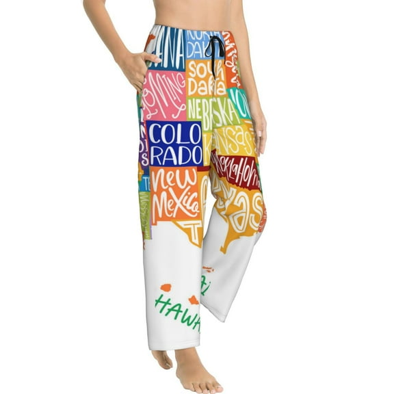 Fotbe USA MAP Women's Pajama Pants,Sleepwear Pants,Pj Bottoms Drawstring And Pockets-Small