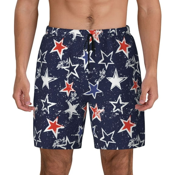Fotbe USA Stars Men’s Swim Trunks Quick Dry Swim Shorts Board Shorts with Mesh Lining-Small