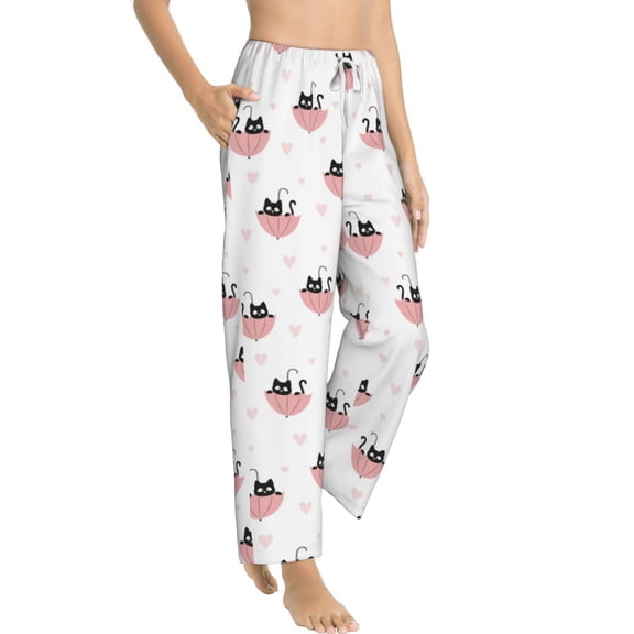 Fotbe Umbrella Cat Women's Pajama Pants,Sleepwear Pants,Pj Bottoms Drawstring And Pockets-Medium