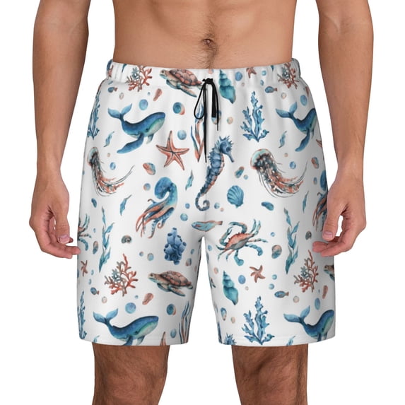 Fotbe Undersea Animals Men’s Swim Trunks Quick Dry Swim Shorts Board Shorts with Mesh Lining-XX-Large