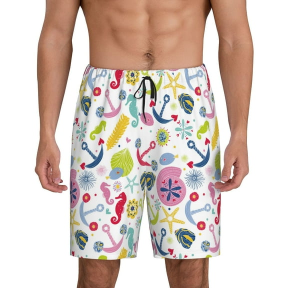 Fotbe Undersea Seahorse Pajama Shorts for Men, Men's Pajama Bottoms, Sleepwear,Short Pajama Pants-Medium