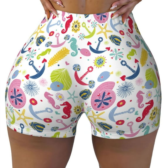 Fotbe Undersea Seahorse Seamless Shorts, Womens Workout Shorts High Waist Stretch Booty Short for Gym/Yoga/Running/Biking-X-Large