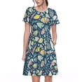 thumbnail image 1 of Fotbe Underwater Creature Pattern Dress Casual Womens Fashion Short Sleeve Maxi Dress T Shirt Dress Striped Long Color Block Maxi Dress, 1 of 6