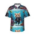 thumbnail image 1 of Fotbe Underwater Diving Cat Hawaiian Shirt for Men Unisex Summer Beach Casual Short Sleeve Cotton Linen Button Down Shirts-XX-Large, 1 of 5