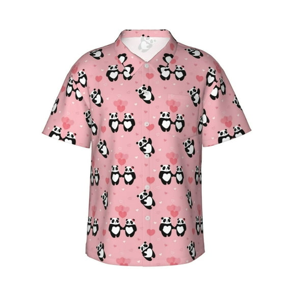 Fotbe Valentine'S Day Panda Hawaiian Shirt for Men Unisex Summer Beach Casual Short Sleeve Cotton Linen Button Down Shirts-XX-Large