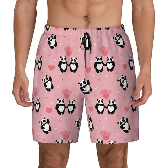 Fotbe Valentine'S Day Panda Men’s Swim Trunks Quick Dry Swim Shorts Board Shorts with Mesh Lining-Small