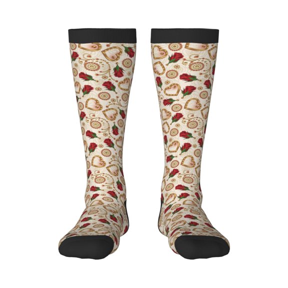 Fotbe Valentine'S Day Rose print Women's Men's Novelty Crew Socks Cotton Socks Knee High Socks for Walking,Running,Nurses,Pregnancy