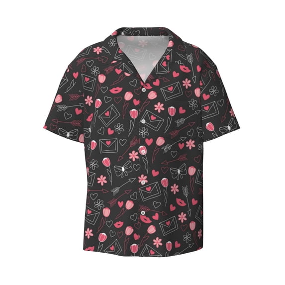 Fotbe Valentine'S Day print Short Sleeve Button Down Shirts for Men Casual Summer Beach Wrinkle Free Shirt-3X-Large