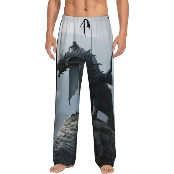 Fotbe Valley Gray Dragon Men's Pajama Pants,Sleepwear Pants,Pj Bottoms Drawstring And Pockets-XX-Large