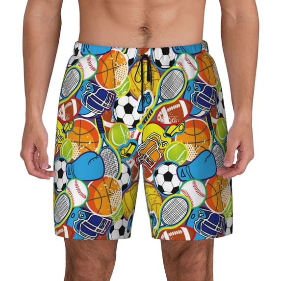 Fotbe Various Balls Men’s Swim Trunks Quick Dry Swim Shorts Board Shorts with Mesh Lining-Small