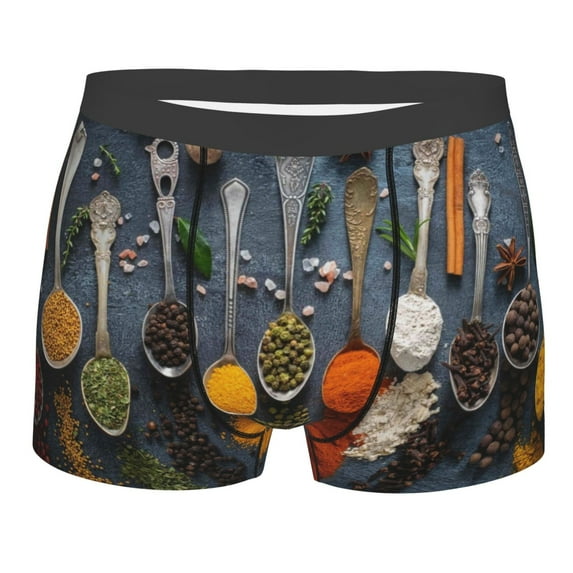 Fotbe Various Herbs And Spices In Spoons Men’s Total Support Pouch Boxer Briefs, X-Temp Cooling, Moisture-Wicking Underwear, Regular, Long-leg and Trunk-XX-Large