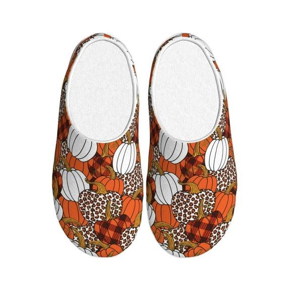 Fotbe Various Pumpkins Pattern Women's Fuzzy Curly Fur Memory Foam Loafer Slippers Indoor Outdoor Slippers Winter Home Shoes-39/40