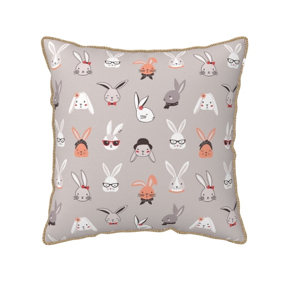 Fotbe Various Rabbits Pattern Velvet Decorative Throw Pillow Covers with Elegant Piping, Soft Plush Cushion Cover for Sofa, Bed, Car, Office-16"x16"