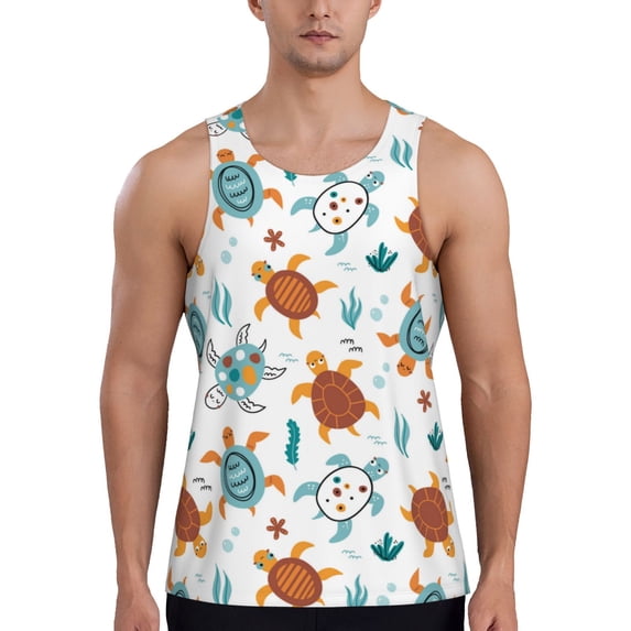 Fotbe Various Turtle Pattern Men's Quick Dry Workout Tank Top Gym Muscle Tee Fitness Bodybuilding Sleeveless T Shirt Breathable Workout Shirt-3X-Large