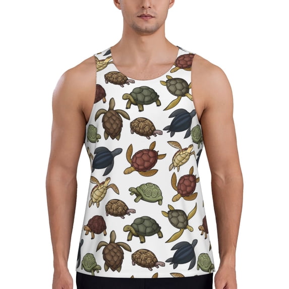 Fotbe Various Turtle Pattern Men's Quick Dry Workout Tank Top Gym Muscle Tee Fitness Bodybuilding Sleeveless T Shirt Breathable Workout Shirt-Large