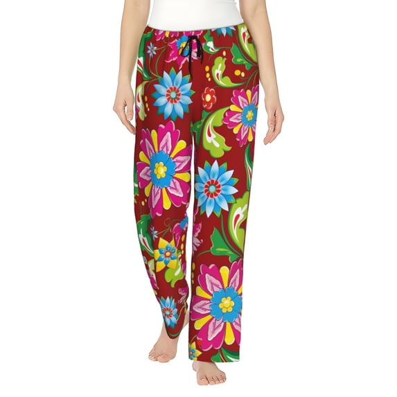 Fotbe Vector Mexican Otomi Style Bright Women's Pajama Pants,Sleepwear Pants,Pj Bottoms Drawstring And Pockets-XX-Large