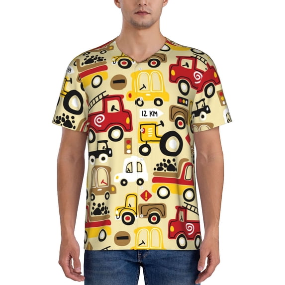 Fotbe Vehicles Baseball Jersey Shirt for Men and Women, Casual Short Sleeves Button Down T-Shirt-4X-Large