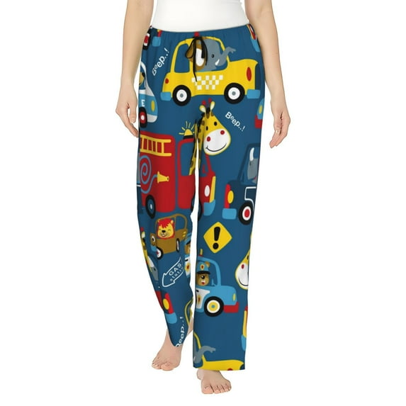 Fotbe Vehicles Cartoon with Funny Drivers Women's Pajama Pants,Sleepwear Pants,Pj Bottoms Drawstring And Pockets-Medium