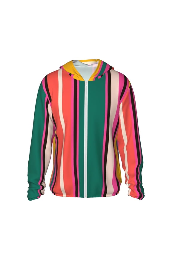 Vertical Stripes Men's Women's UPF 50+ Sun Protection Jacket Hooded Cooling Shirt with Pockets Hiking Outdoor Performance-Small