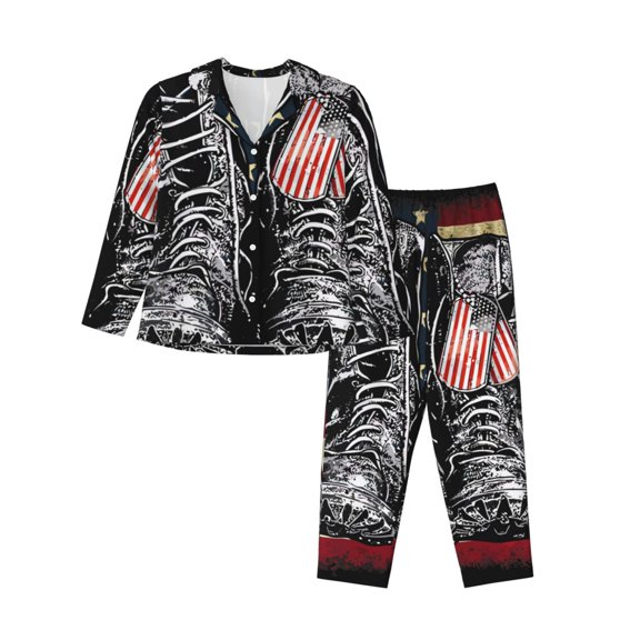 Fotbe Veterans Day1 Pattern Long Sleeve Pajama Set for Women,Sleepwear Set,2-piece Loungewear Set,Soft PJs Comfy Nightwear with Pockets -
