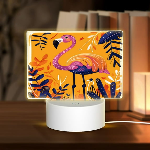 Fotbe Vibrant Flamingo Illustration Pattern Acrylic Night Light Gift with 3 Color ModesTouch-Sensitive LED Lamp Perfect Gift for Mother's Day, Birthday, or Christmas