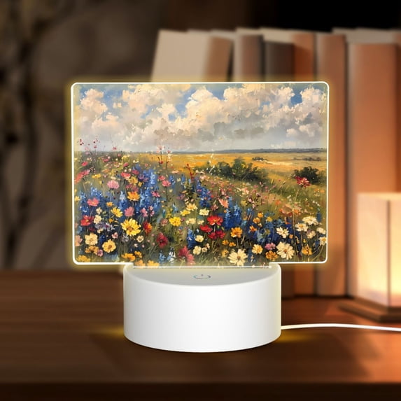 Fotbe Vibrant Wildflower Meadow Pattern Acrylic Night Light Gift with 3 Color ModesTouch-Sensitive LED Lamp Perfect Gift for Mother's Day, Birthday, or Christmas