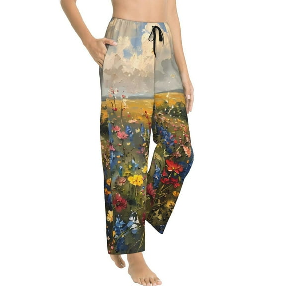 Fotbe Vibrant Wildflower Meadow Women's Pajama Pants,Sleepwear Pants,Pj Bottoms Drawstring And Pockets-Medium
