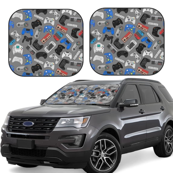 Fotbe Video Game 2-Piece Car Windshield Sun Shade | Sun Blocker for Car Windshield | Foldable Automotive Interior Accessories for Sun Protection-Medium