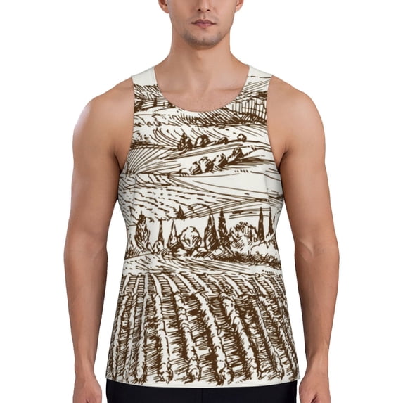 Fotbe Vineyard Landscape 1 Pattern Men's Quick Dry Workout Tank Top Gym Muscle Tee Fitness Bodybuilding Sleeveless T Shirt Breathable Workout Shirt-Medium