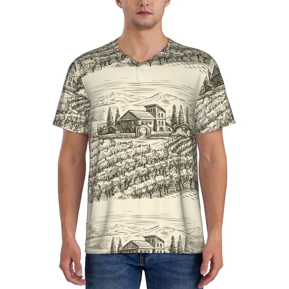 Fotbe Vineyard Landscape Baseball Jersey Shirt for Men and Women, Casual Short Sleeves Button Down T-Shirt-Medium