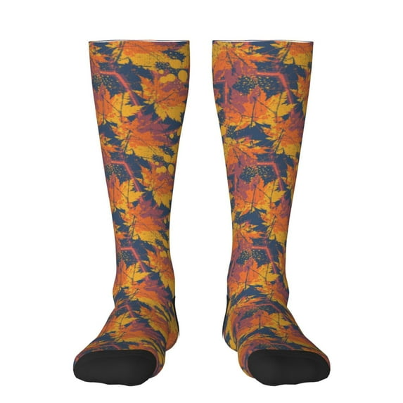 Fotbe Vintage Abstract Maple Leaf Art print Women's Men's Novelty Crew Socks Cotton Socks Knee High Socks for Walking,Running,Nurses,Pregnancy