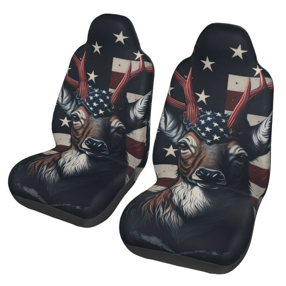Fotbe Vintage American Deer Pattern Automotive Seat Covers for Cars Trucks and SUVs – Car Seat Covers for Front Seats,Protective Seat Covers,Vehicle Seat Covers, Set of 2