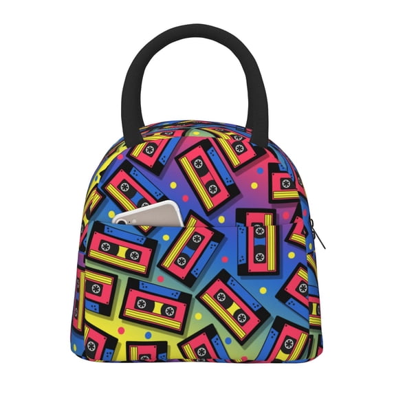 Fotbe Vintage Audio Cassettes Pattern Lunch Bag, Insulated Lunch Box, Small Leakproof Cooler Food Lunch Containers Reusable High Capacity Lunch Tote Bags for Work, Travel, Outdoor