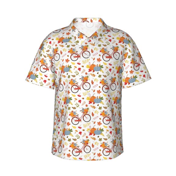 Fotbe Vintage Autumn Pumpkins Hawaiian Shirt for Men Unisex Summer Beach Casual Short Sleeve Cotton Linen Button Down Shirts-3X-Large