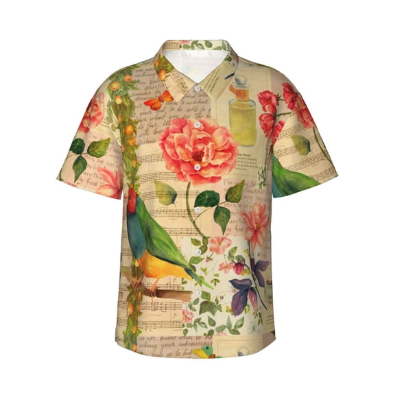 Fotbe Vintage Bird Hawaiian Shirt For Men Unisex Summer Beach Casual Short Sleeve Cotton Linen Button Down Shirts-Xx-Large