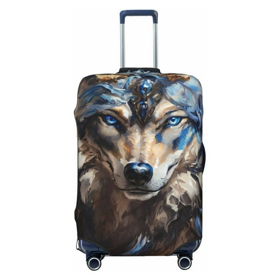 Fotbe Vintage Blue Floral Wolf Luggage Cover Protector,Suitcase Protector,Scratch and Dirt Resistant,Fits 18-32 Inch Luggage-Small