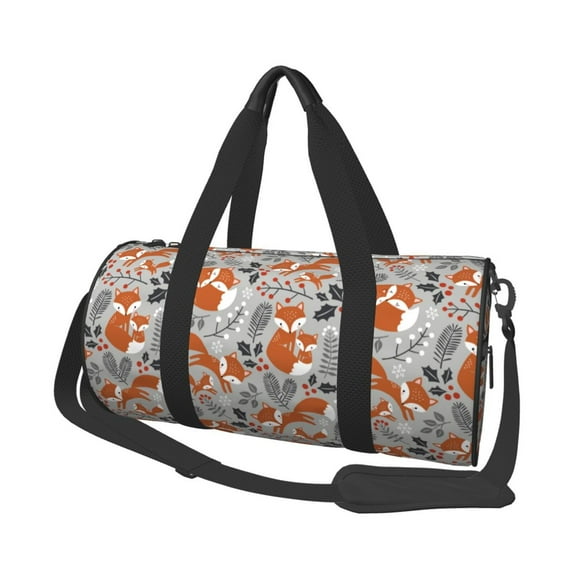 Fotbe Vintage Blue Fox Family A Pattern Foldable Sports Gym Bag with Wet Dry Pocket, Ultralight Travel Bag, Large Capacity Duffel Bag, Splash Proof Carry on Bag, Overnight Bag, Weekender Bag