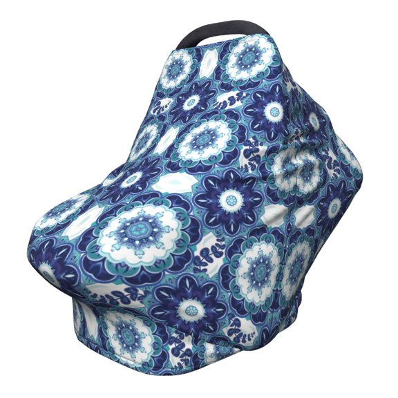 Fotbe Vintage Blue Pattern Car Seat Covers for Babies, Nursing Breastfeeding Cover Infant Carseat Canopy, Soft Stretchy Carrier Cover