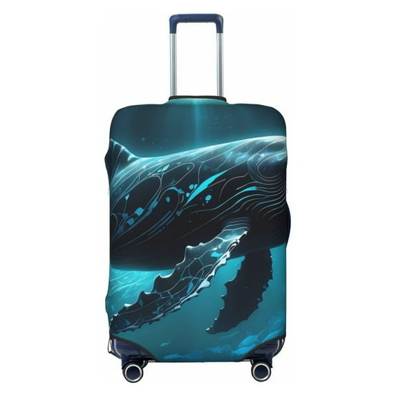 Fotbe Vintage Blue Pattern Whale Luggage Cover Protector,Suitcase Protector,Scratch and Dirt Resistant,Fits 18-32 Inch Luggage-Medium